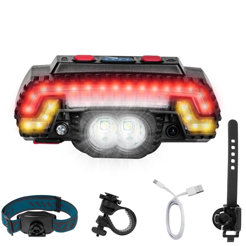 OTYTY USB Bicycle Front and Rear Lights, Rechargeable LED Safety Warning Brake Lights, 10 Modes, Waterproof Headlight and Tail Light for Kids, Road, Mountain Bikes