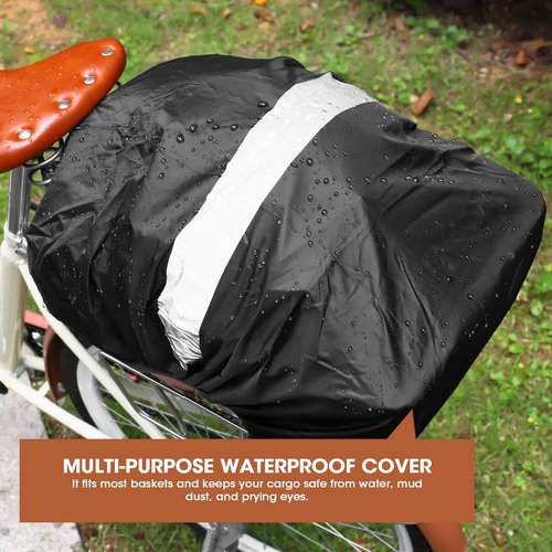 ANZOME Bike Basket Rear, Woven Rectangular Bike Basket with Waterproof Cover & Cargo NetMount on The Back Seat Fits for Most Rear Bike Racks