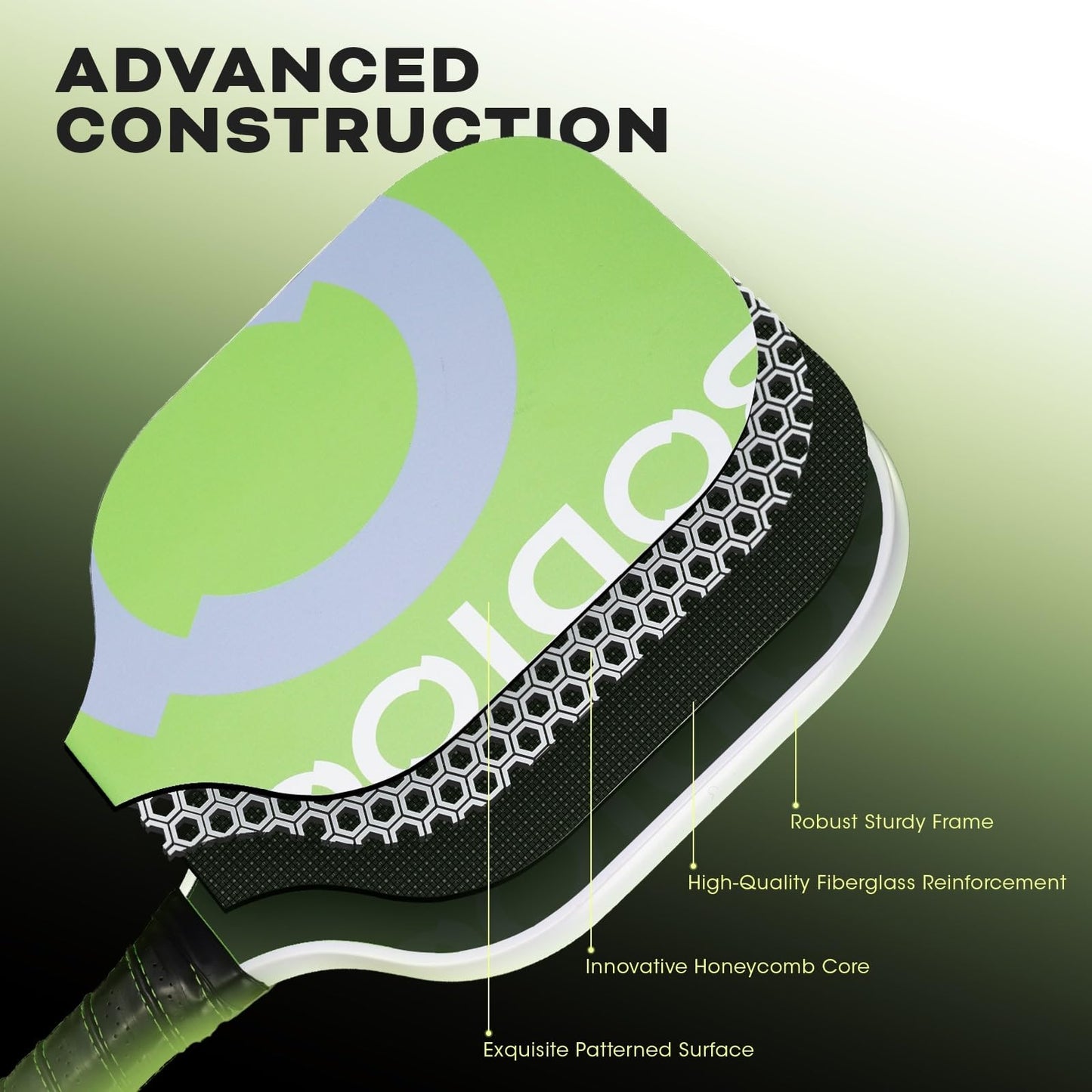 Pickleball Paddles Set of 2 Pickleball Set with Fiberglass Surface Polypropylene Honeycomb Core Pickleball Paddle Non-Slip Grip Lightweight Pickleball Rackets with 4 Pickleballs and Carry Bag
