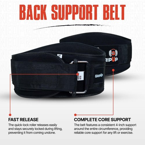 GripUp Self Locking Gym Weight Lifting Belt, 6.5” Double Locking Belt Padded Back Support, Olympic Lifting Athletes Fitness Bodybuilding Powerlifting Deadlift Squat Training for Men & Women (Black, XL)