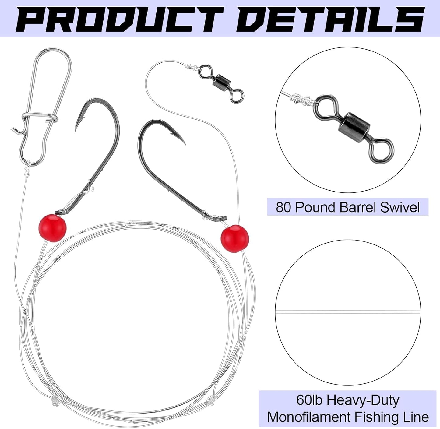 Skiennix Saltwater Fishing Rigs - 10 Pcs Leader Hooks & Nylon Wire Tackle Kit for Bass/Grouper