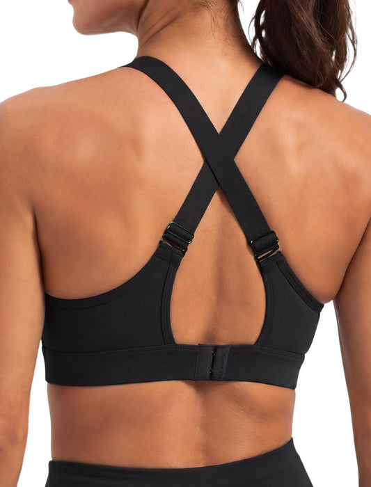 Yvette Supportive Sports Bra Adjustable Straps Plus Size Workout Running High Impact Sports Bras for Women Sewn in Pads,Black,M+