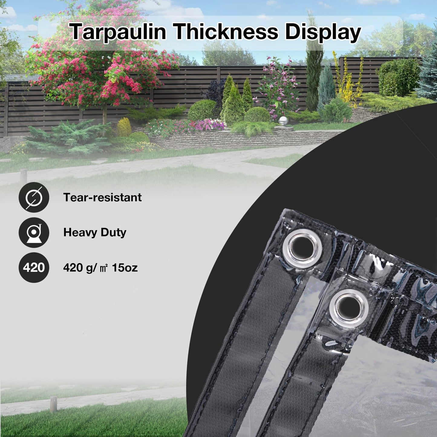 Ezcasch Clear Tarp (3' x 3'), 15 Mil Clear Vinyl PVC Tarp Waterproof Tarpaulin 100% Transparent PVC Tarps Small Cover Plastic Sheeting Window Sheets Drop Cloth（Black Edge）