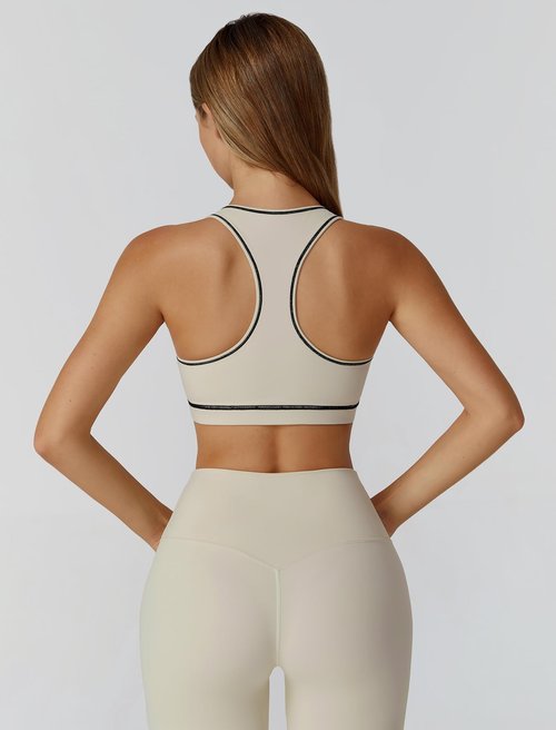 ABOCIW Workout Sets for Women Contrast trim Sports Bra Racerback Sports Bra High Waist Leggings Gym Sets 2 Piece Yoga Pilates Outfits Athletic Work Out Clothes Beige X-Large