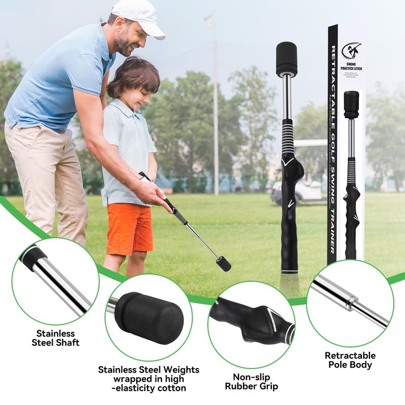 MIKOSI Golf Swing Training Aid, Retractable Golf Grip Trainer for Golf Training, Golf Swing Trainer with Arm Band for Warm-up, Right-Handed Grip Trainer Golf Club for Indoor & Outdoor Use