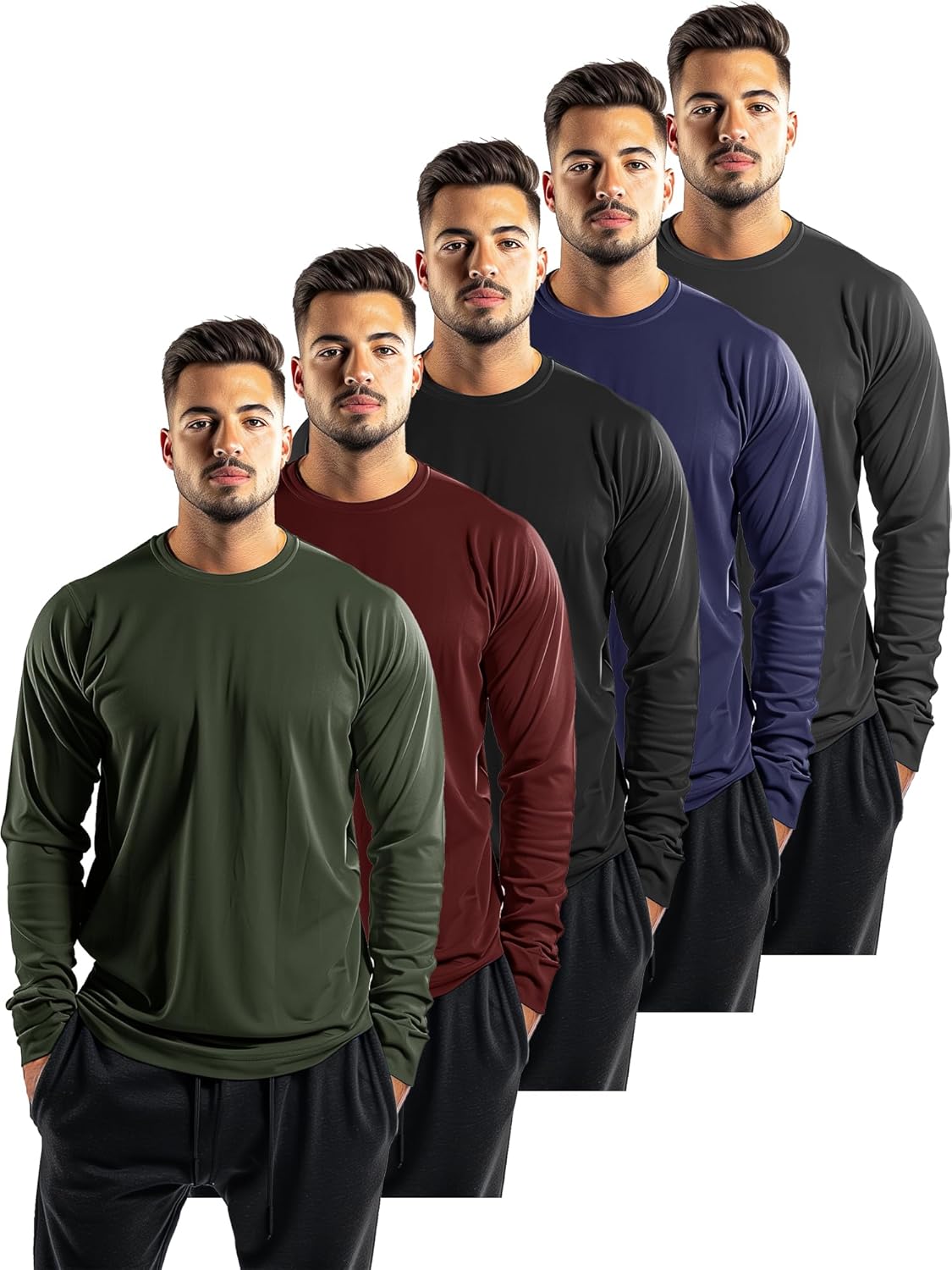 Skiennix Men's Long Sleeve Shirts - Quick Dry Moisture-Wicking Athletic Workout Tees | 5 Pack