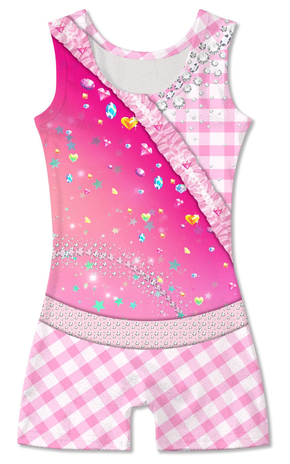 Funnycokid Gymnastics Leotards for Girls Kids Sparkly Ballet Unitard One Piece, Pink checkered diamonds, 4-5T