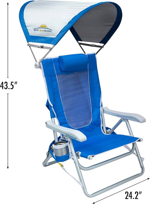 GCI Outdoor Beach Chair - Reclining Sunshade Backpack with Durable Armrests & Drink Holder | Saybrook Blue