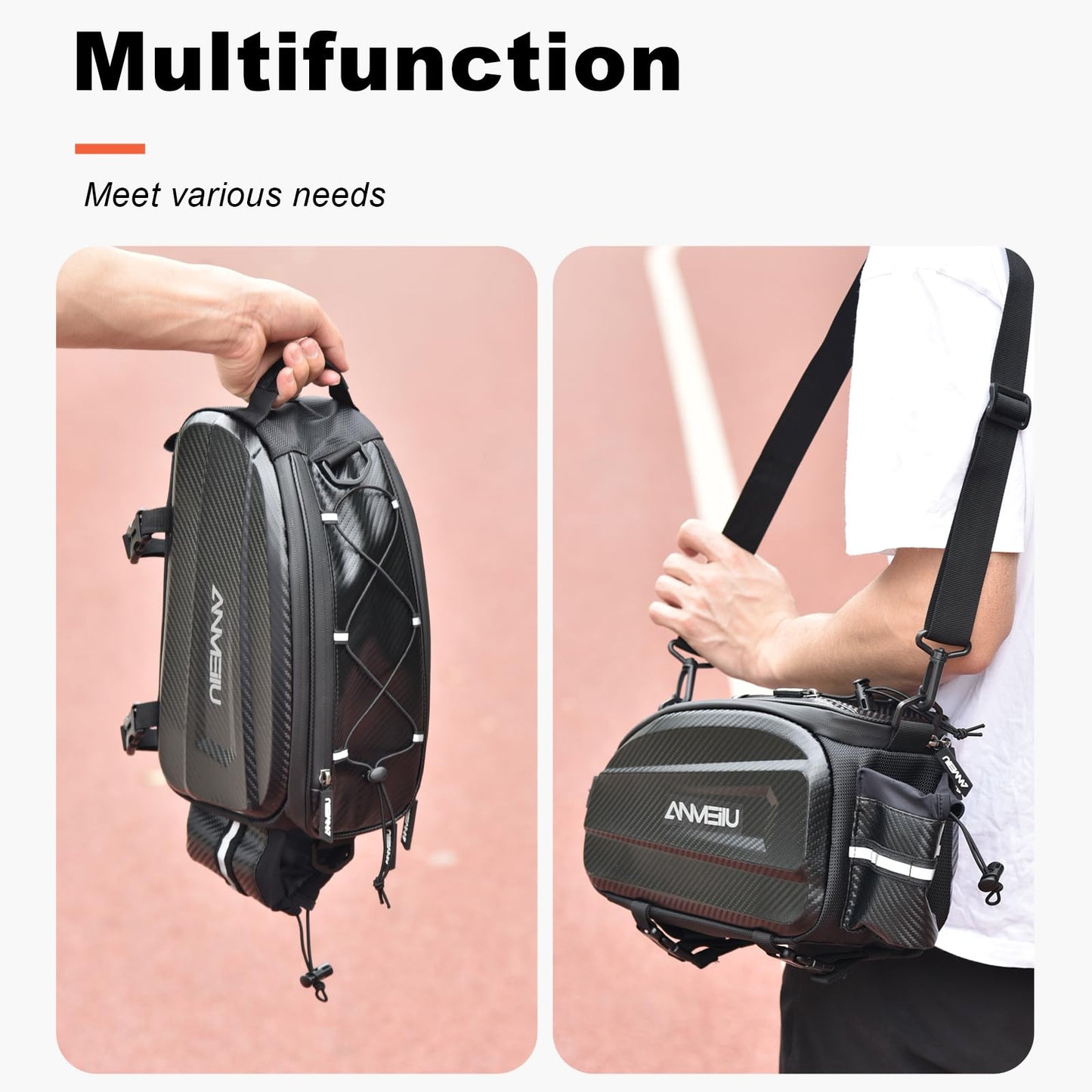 ANMEILU Bike Rack Bag Bicycle Trunk Pannier Bag 6L Waterproof Bike Rear Rack Bag Water Resistant Zipper Cycling Pack Back Seat Cargo Pouch with Strap & Rain Cover