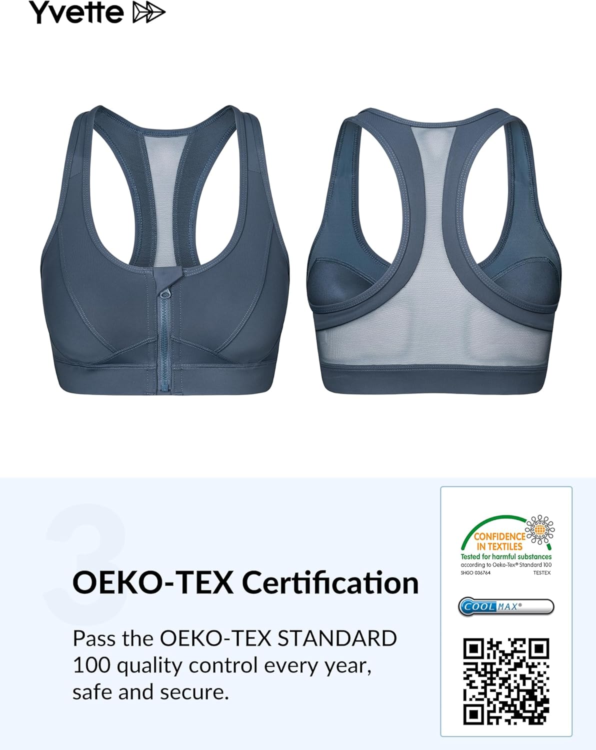 Yvette Zip Front Sports Bra - High Impact Plus Size Sports Bra for Women | Ideal for Fitness & Running