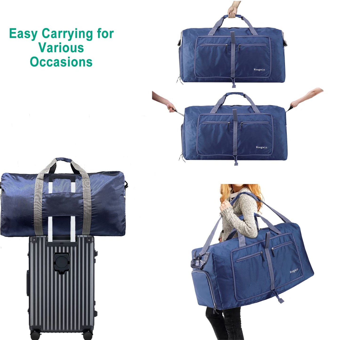 Woogwin Travel Duffel Bag Large Foldable Waterproof Overnight Bag for Beach Swim Bags Pool Sports Gym (100L Darkblue)