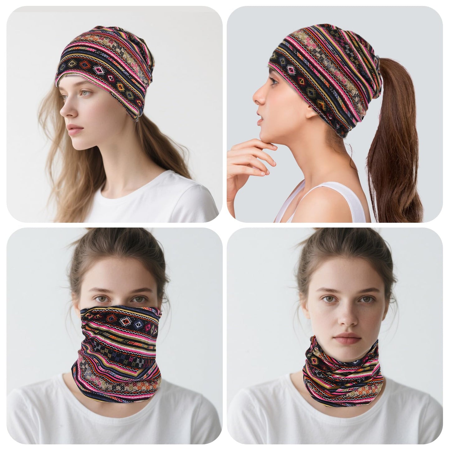 Lunukopi 5 Pieces Women's Slouchy Beanie Chemo Hats - Soft Open Top Sleep Cap - Breathable Stretch Head Scarf and Cancer Headwear for Hair Loss
