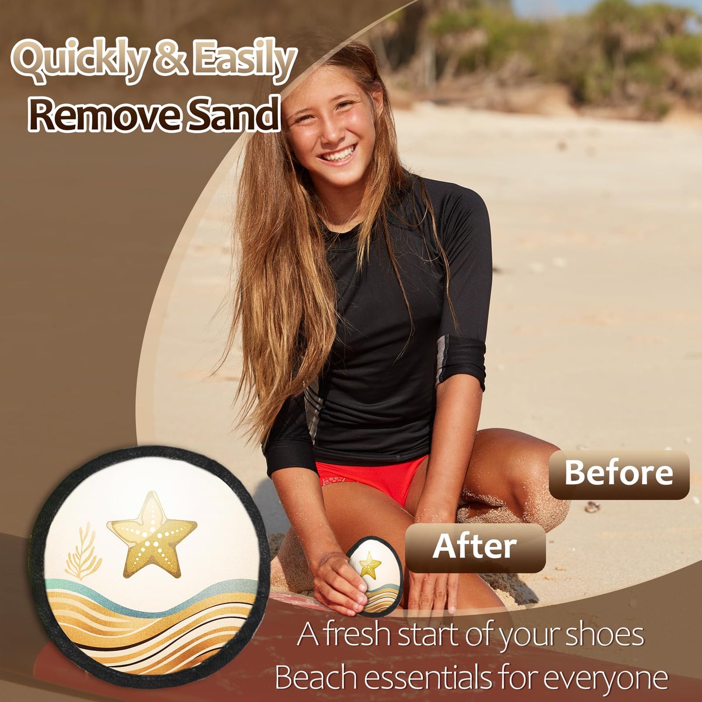 Natural Sand Remover Pouch for Beach – Talc-Free, Hypoallergenic, Fragrance-Free | Waterless Sand Cleaner for Feet, Pets, Towels, Swimsuits | Compact Reusable Travel Gift for Women & Kids