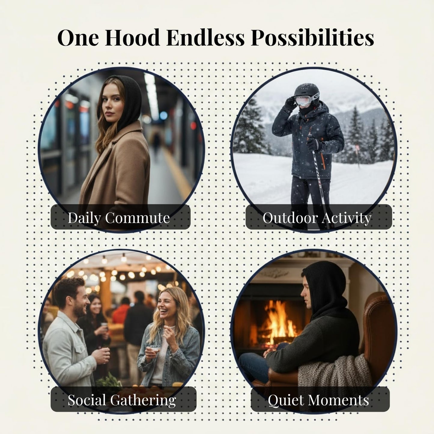 Dresyu Hooded Scarf Hat Snoods for Women Winter Balaclava Neck Warmer Hood Hat with Drawstring,Knit Skull Cap Beanie Men Neck Gaiters Soft Chunky Windproof Pullover Snood for Outdoor