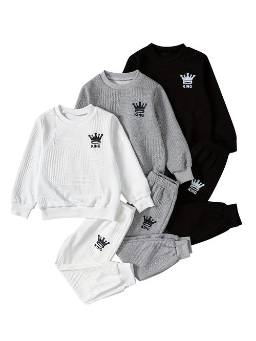 Fdqin Boy Fall Clothing 6 Packs Long Sleeve Sweatshirts Casual Pants Set White/Grey/Black 7-8 Years
