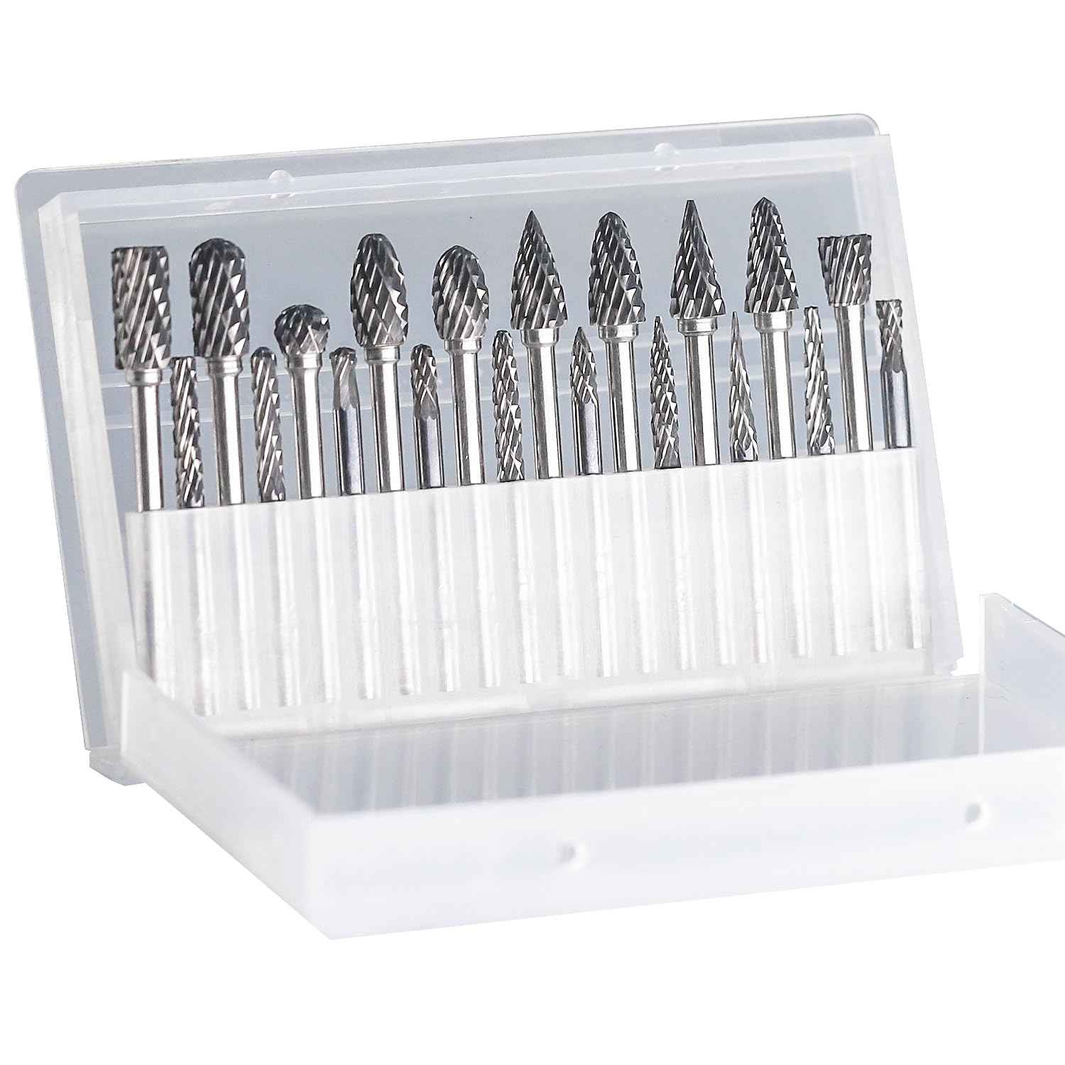 Asieg Tool 20 Pcs Carbide Die Grinder Burrs Bits 1/8" Shank for Dremel Milwaukee Metal Grinding Wood Stone Steel Carving Cutting Engraving Grinder Kit Attachment Rotary Tool Accessories Sets