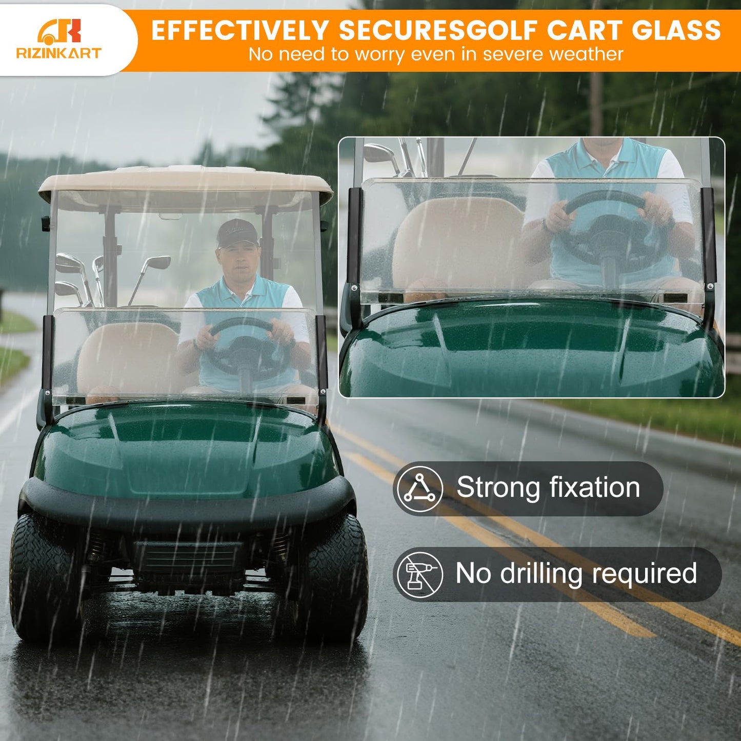 Golf Cart Windshield Clips Kit with Windshield Sash Retaining Clip fit 1"x1" Tube, 11" Windshield Bottom Bracket with Screw Bolts for Club Car DS,Precedent,Tempo,Onward,Yamaha G16 G19 G22 G29