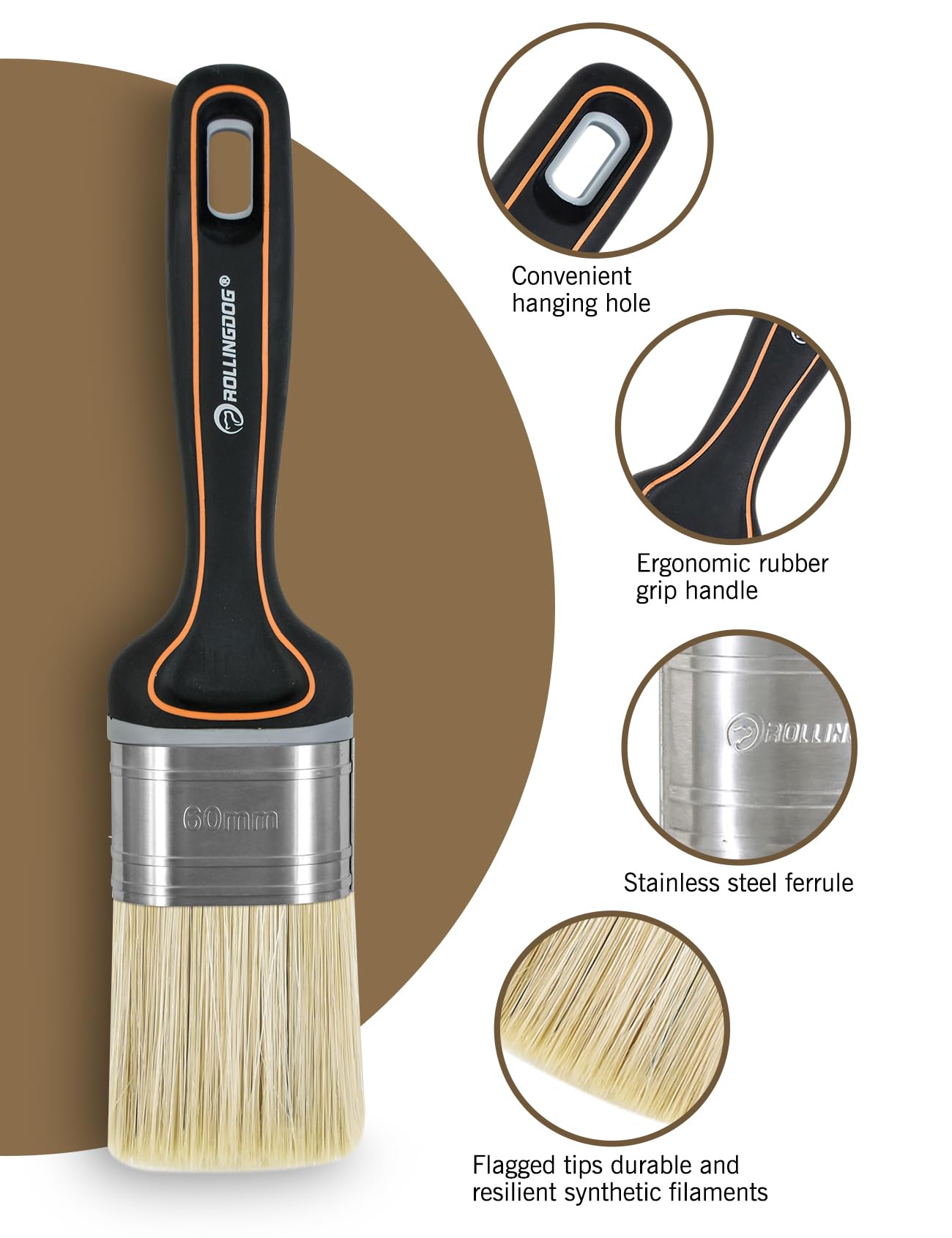 ROLLINGDOG Chalk Paint Brush - 2.4 inch Paint Brush,Chalk Paint Wax Brushes for Furniture Painting,Wood Stain Brush,DIY Painting,Washable Reusable