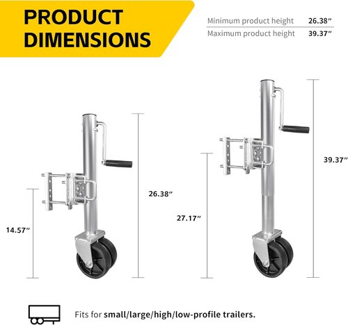 MaxxHaul Trailer Jack - 1500 lbs Capacity, 11-1/2" Lift, Swing-Back Design & Dual 6" Wheels | Bolt-On for Utility & Boat Trailers