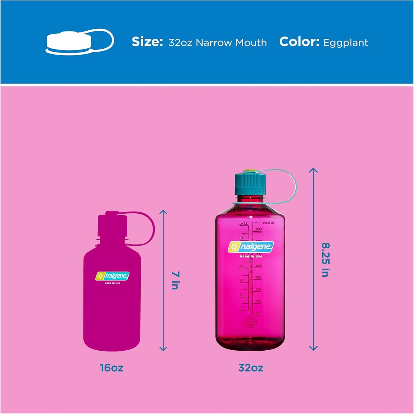 Nalgene 32 oz Narrow Mouth Water Bottle - BPA-Free, Durable & Leak-Proof | Lightweight for Gym, Office & Travel, Eggplant
