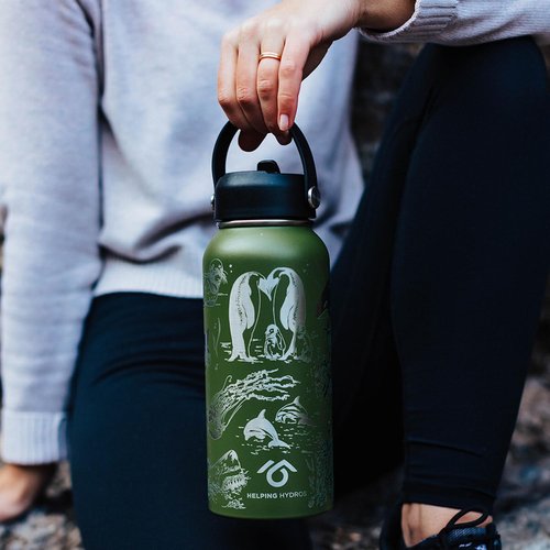 Helping Hydros Oceans Water Bottle with Straw Lid | 32 oz Engraved Stainless Steel Insulated with Strap | Ocean, Sea & Beach Themed