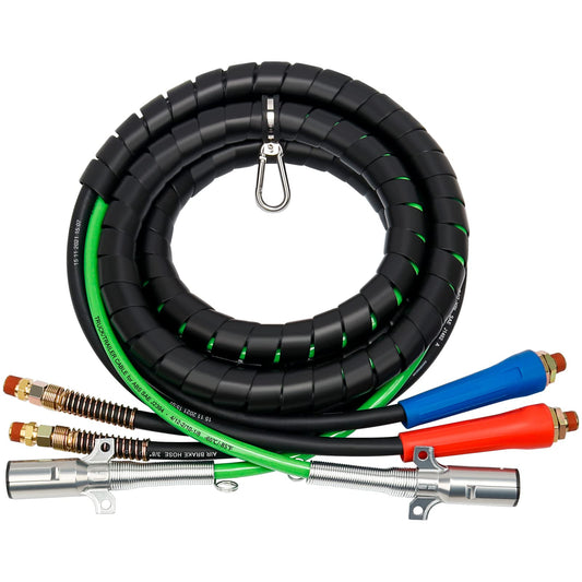 Ailbiuko Air Lines for Tractor Trailer, 12FT 3 in 1 Semi Truck Air Hose Kit ABS 7 Way Electrical Cable and Rubber Air Line Hose Wrap Assembly