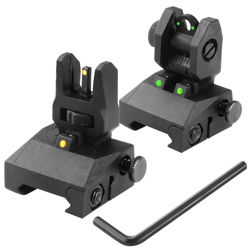 TPRCOL 2nd Flip Up Front and Rear Sights, Black, Picatinny Rail Mount with Green Red Fiber Optic Dots