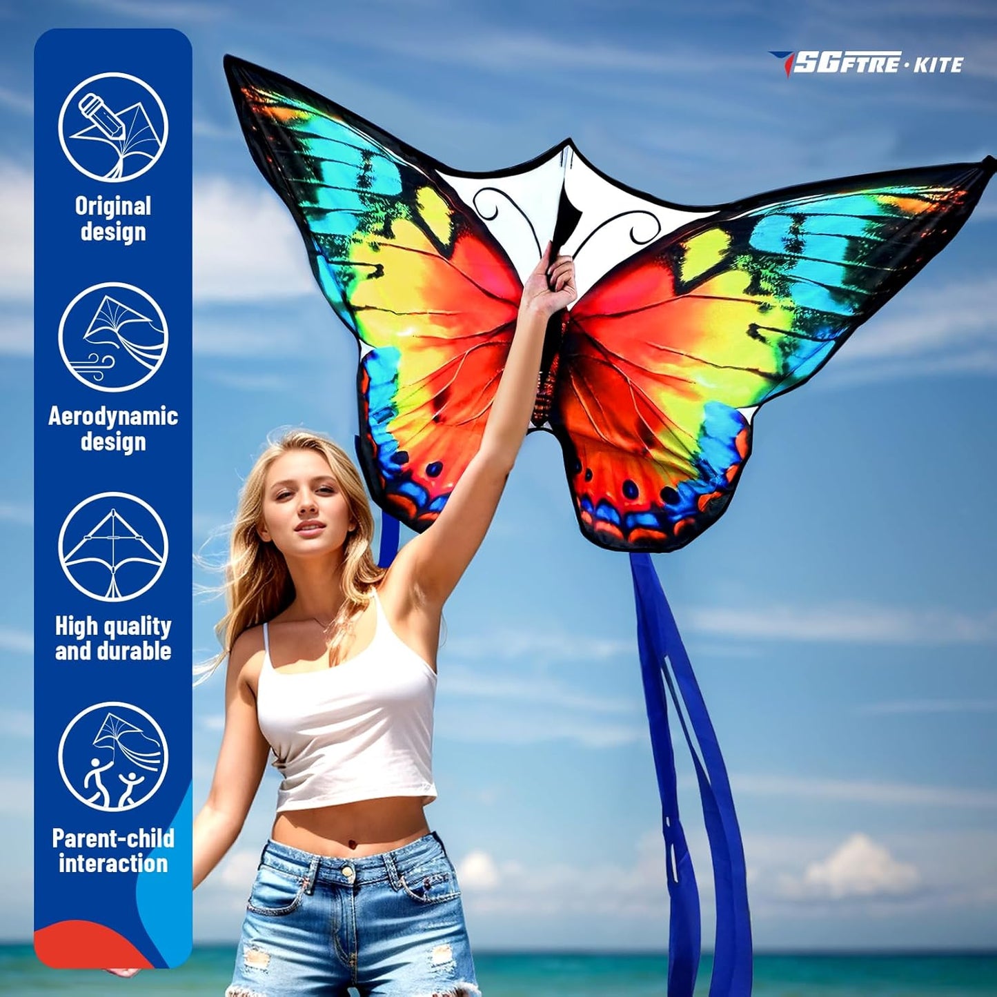 SGftre Butterfly Kites - Easy to Fly for Kids & Adults | Perfect for Beach & Outdoor Fun (Flower Splendour)