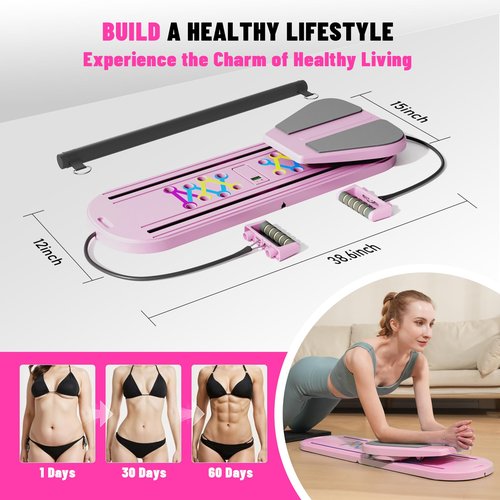Maksone Pilates Board, Portable Foldable Reformer Training Set for Full-Body Workouts, 6-in-1 Versatile Kit with Multifunctional Ab Roller, Home Core Workout Equipment