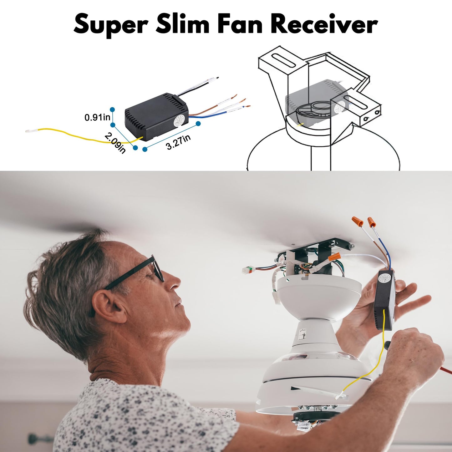 LPHUMEX Ceiling Fan Light Remote Control Kit with Ultra-Small Receiver – Ceiling Fan Speed, Timer & Light Control, Universal Compatibility for AC Motor Hunter/Honeywell/Hampton Bay/Other Ceiling Fans