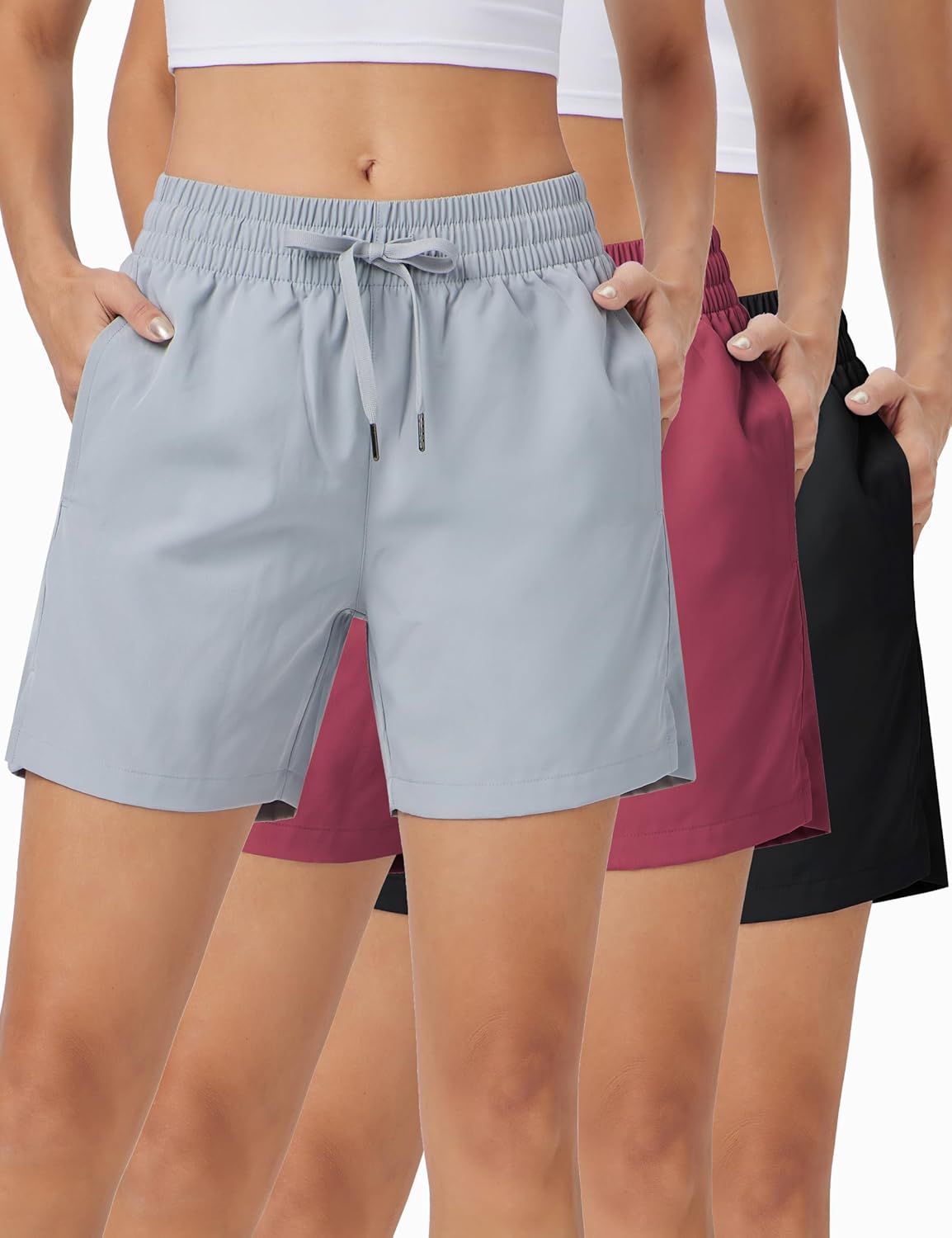 ZUTY Women's Athletic Shorts - 3 Pack Lightweight Quick-Dry Running Shorts with Pockets | Ideal for Gym Workouts