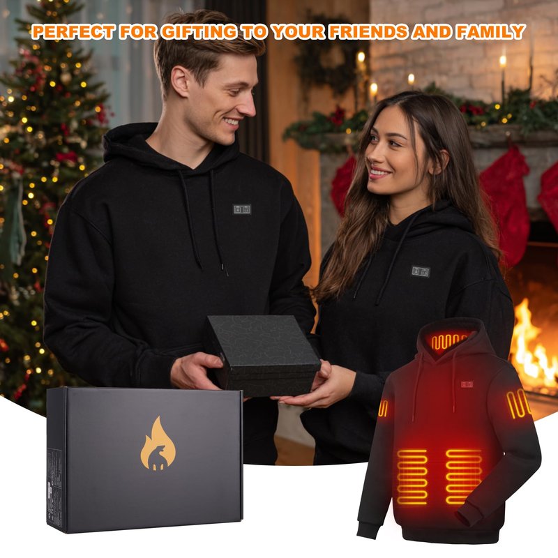 Moteoza Heated Hoodie for Women Men with Fleece Lining 7.4V 16000mAh Battery Heated Pullover Hooded Heated Sweatshirt (Black L)