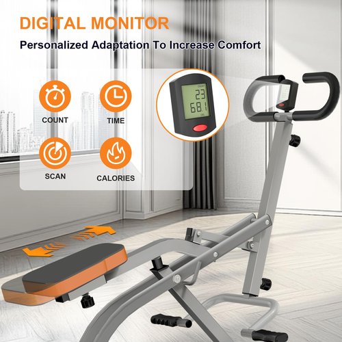 RIVANO Squat Machine, Ab Workout Equipment, 265lbs Loading Capacity Rowing Machines for Home Foldable with Adjustable Resistance Bands and Display, Exercise Trainer for Botty Butt Thighs, Grey