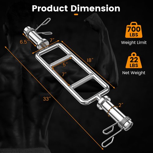 GYMAX Olympic Triceps Bar, 33" Solid Standard Threaded Strength Training Bar for 2" Weight Plates with 2 Ring Collars, Chrome Finish Barbell for Weightlifting Squats Deadlifts Shrugs, 700LBS Home Gym Fitness Workout