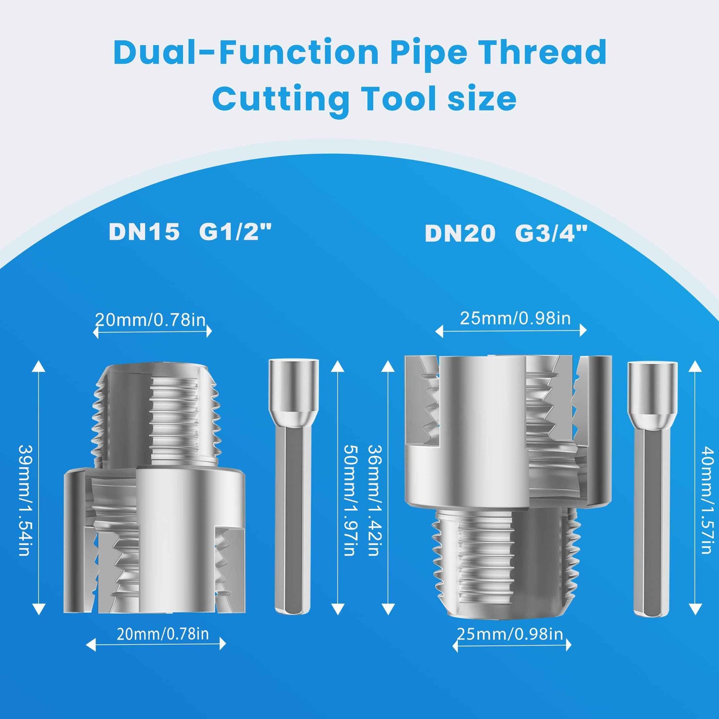 2Pcs Pipe Threading Tool, Integrated Internal & External Pipe Threading Tool, 1/2" and 3/4" PVC Pipe Threader, Electric Drill Compatible Dual-Function 2 in 1 Plastic PVC Pipe Threading Tool, Primary