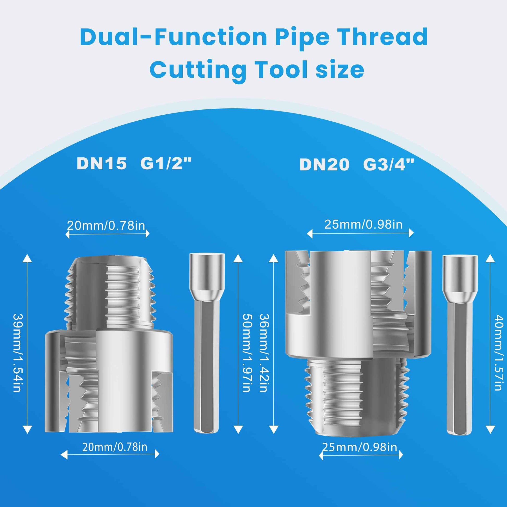2Pcs Pipe Threading Tool, Integrated Internal & External Pipe Threading Tool, 1/2" and 3/4" PVC Pipe Threader, Electric Drill Compatible Dual-Function 2 in 1 Plastic PVC Pipe Threading Tool, Primary