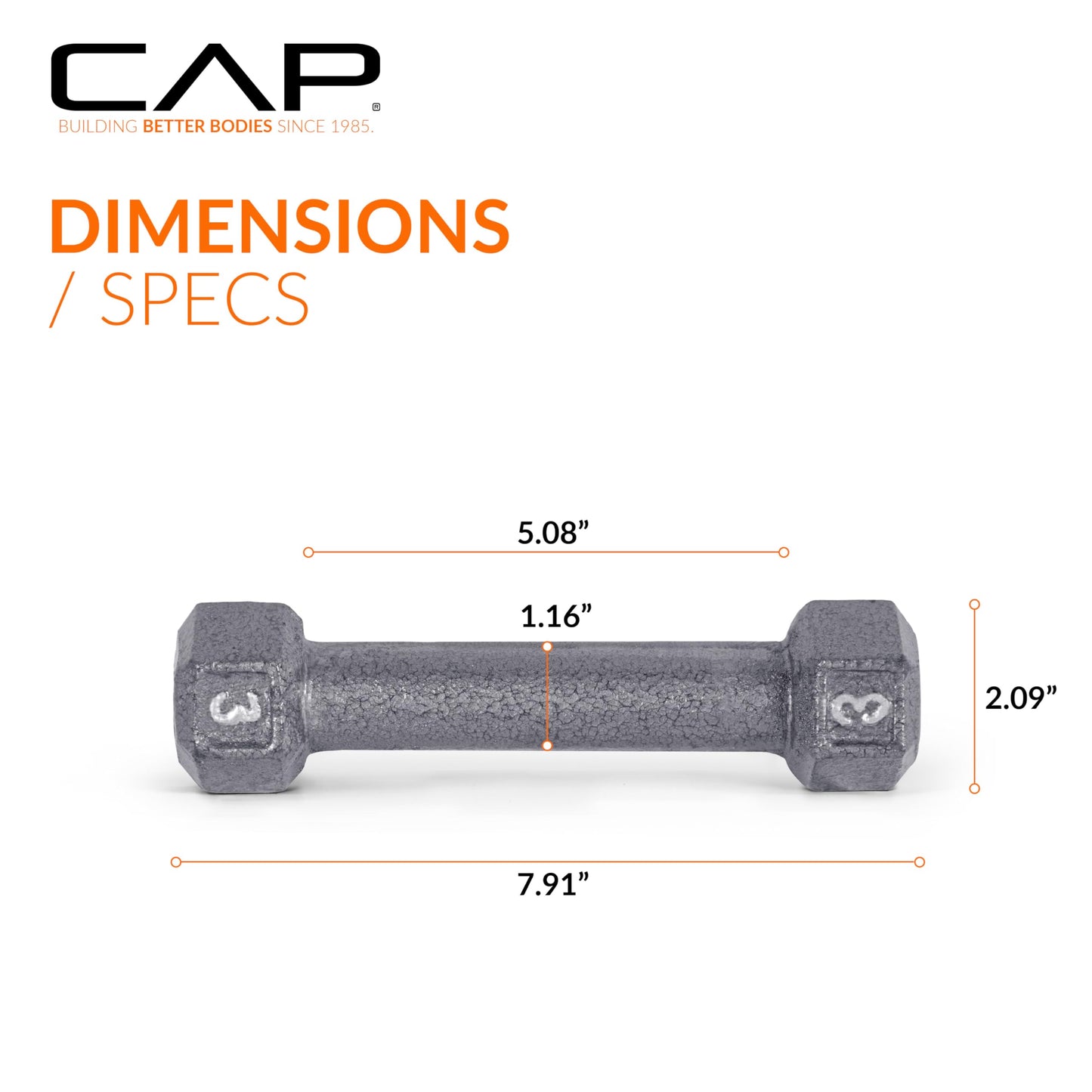 CAP Cast Iron Hex Dumbbell, Pair, 3 lb