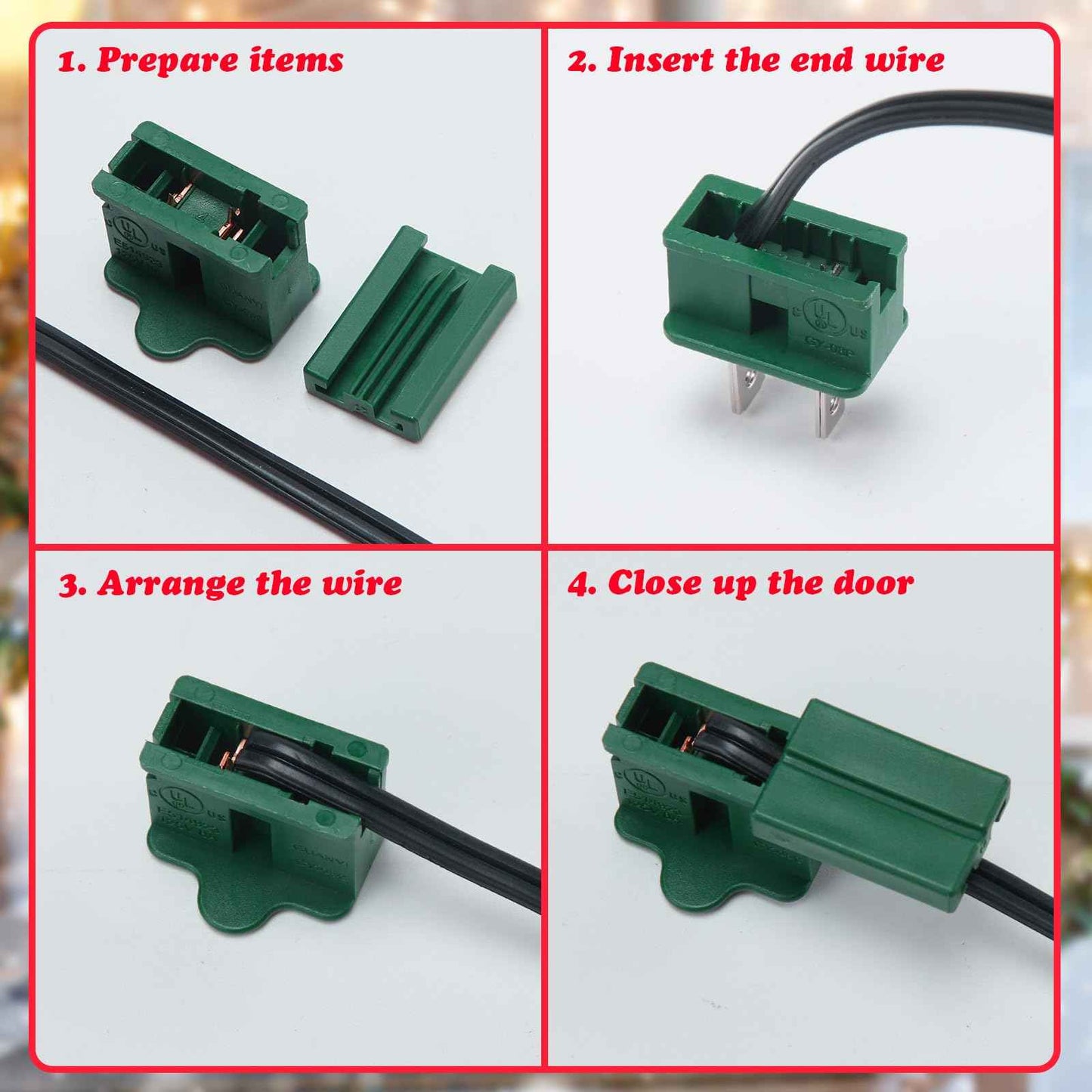 Minetom Holiday Christmas Lighting Outlet Male and Female Plug Set, Vampire Plug, Gilbert Plug, Slip Plug, Zip Plug, Green, 20 Packs (SPT-1)