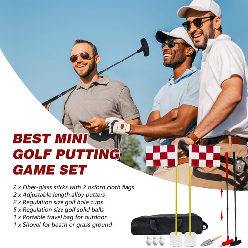 Golf Flagstick Mini Putt Set - Outdoor Battle Putting Game for Sand Beach/Backyard/Driving Range,Detachable Golf Pin Flag Hole Cup Set with 2 Adjustable Putters &Carry Bag, Gift Idea for Men/Boys