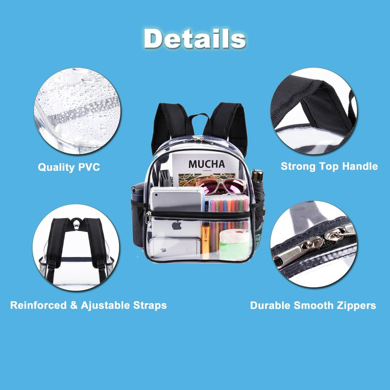 Small Clear Backpack 12x12x6 Stadium Approved Clear Backpacks for Sports Event Concert (2 pieces)
