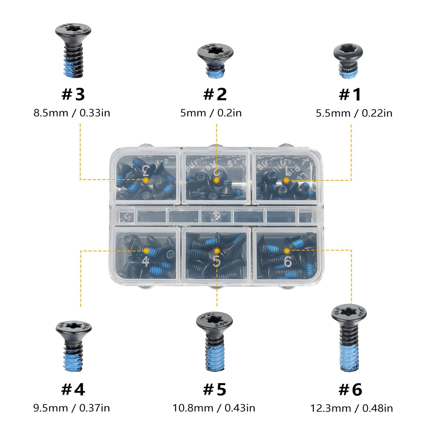 ohhunt 60 Pcs 6-32x5.5mm/5mm/8.55mm/9.5mm/10.8mm/12.3mm Alloy Steel Flat Head Screw for Red Dot Sight