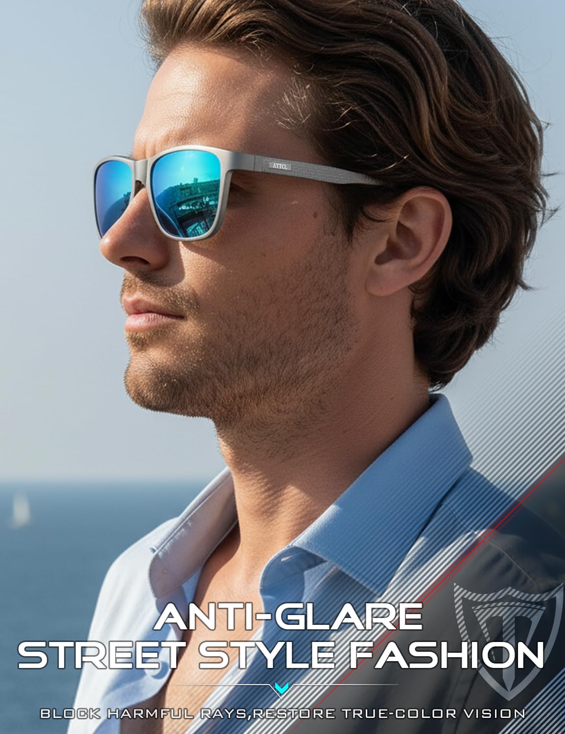 ATTCL Polarized Sunglasses Men for Driving: UV400 Protection Lightweight AL-MG Metal Rectangular Sun glasses Hiking Travel