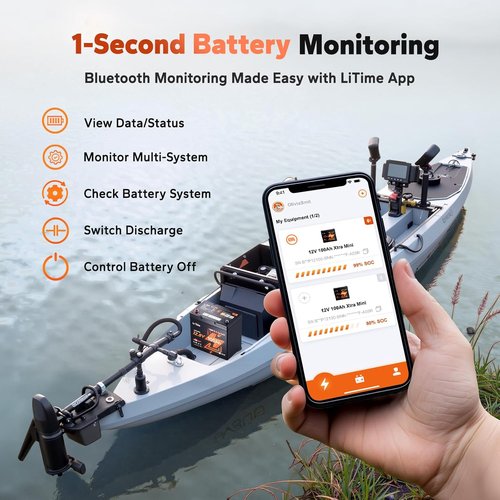 Litime 12V 100Ah Xtra Mini LiFePO4 Battery - Bluetooth, 15000 Deep Cycle, 100A BMS & Low Temp Protection for RVs & Marine