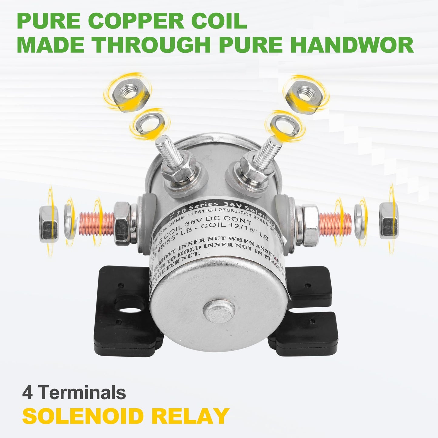 10L0L Golf Cart Solenoid 36 Volt, #70 Series Continuous Duty Solenoid Relay for EZGO TXT/Marathon 1980-2010 Electric Golf Cart, Replace OEM# 27855G01, 11761G1, 27855G02, 31680G1, 3016