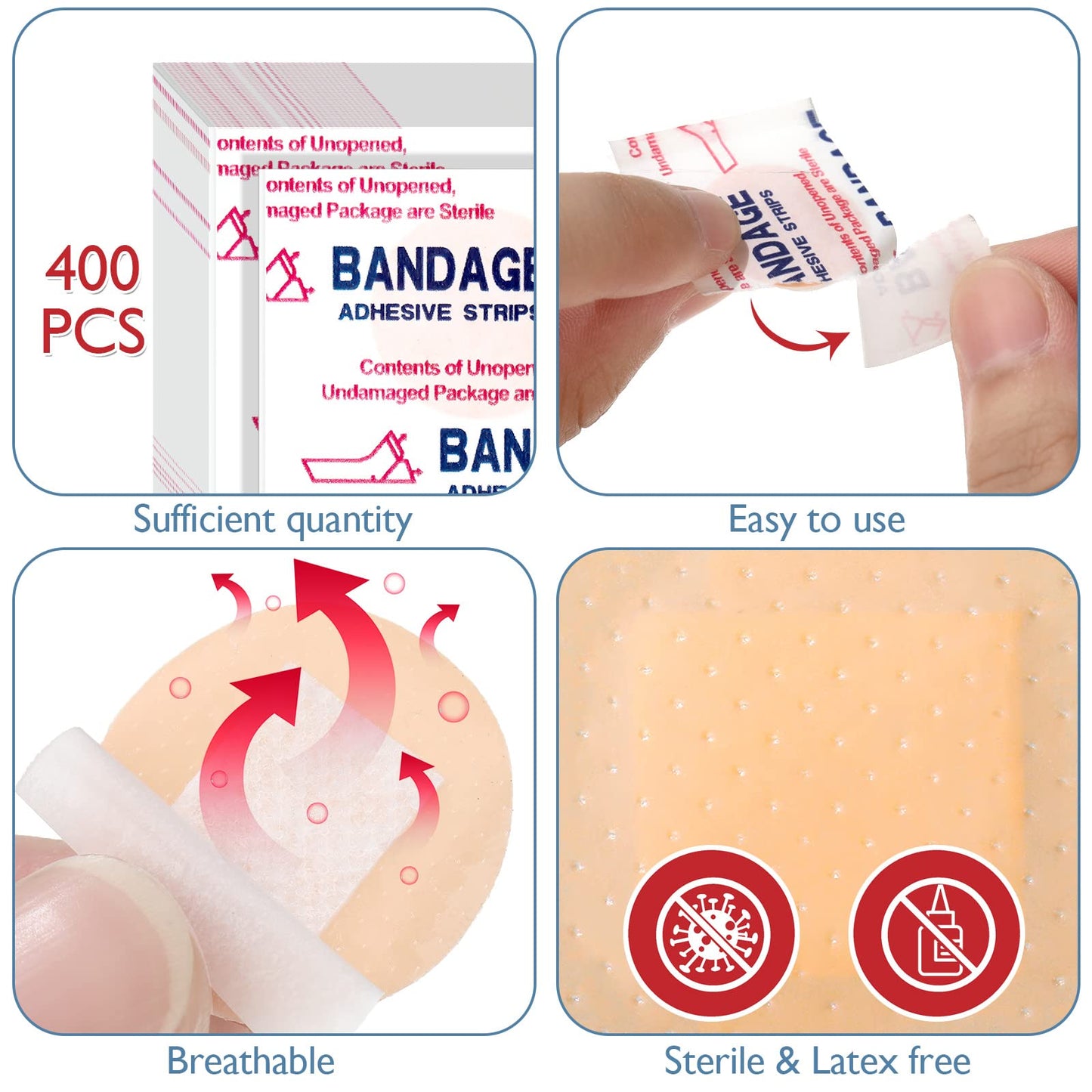 Sosation 400 Pcs Adhesive Spot Bandage Flex Fabric Adhesive Bandages 0.87 Inch Diameter Round Swathe with Non Stick Pad