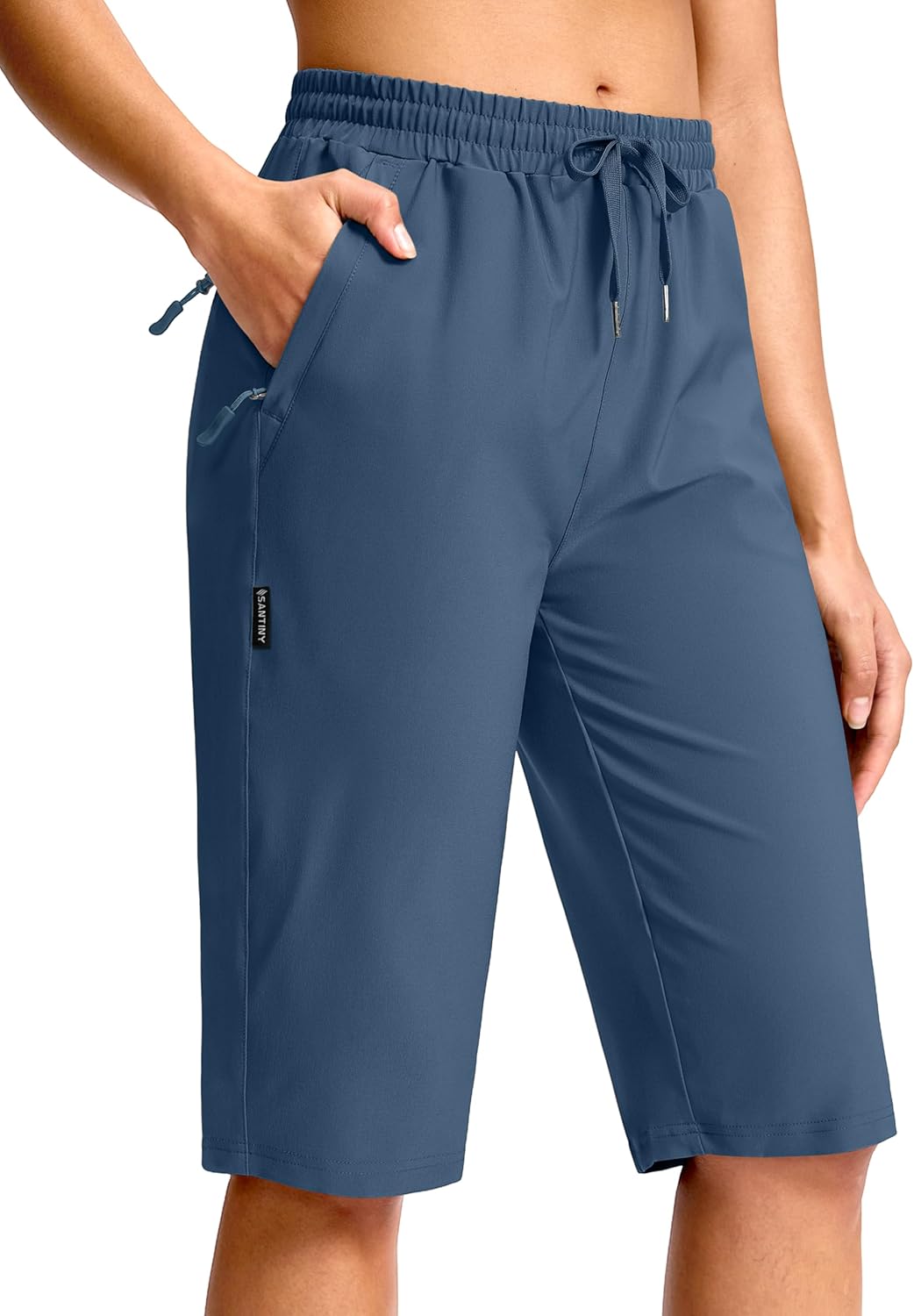 SANTINY Women's Hiking Shorts - 13" Quick Dry Lightweight Bermuda with 3 Zipper Pockets
