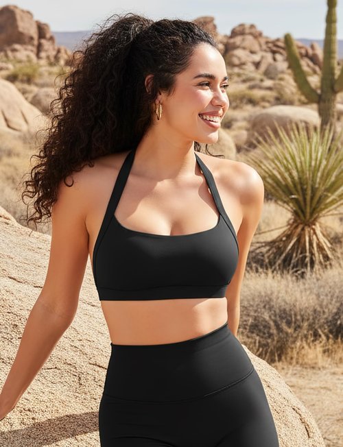 VOYJOY Sports Bras for Women Basic Wireless Bra Crop Workout Yoga Bra Sexy Tank Top Black