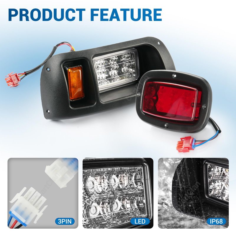CartClan Club Car DS Led Headlight and Tail Light Kit 12 Volt for 1993-up Golf Cart Modified Assembly 101988001 101988002