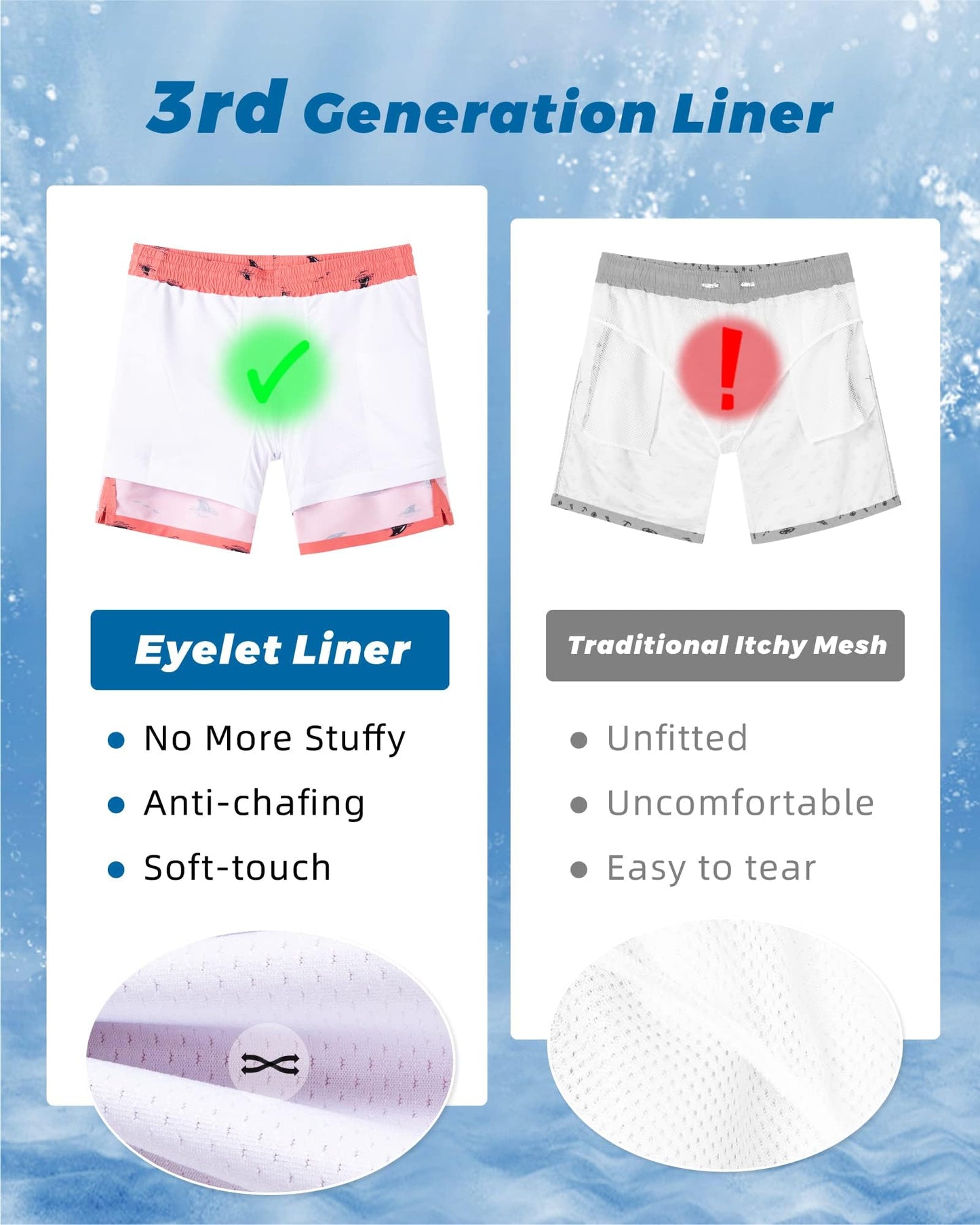 SURF CUZ Mens Swim Trunks with Compression Liner Quick Dry Swim Shorts 7" Swimming Trunks Stretch Zipper Pockets Pink Hidden Sharks Large