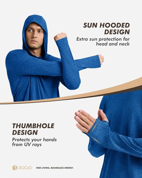 BOOJO Sun Hoodie for Men - Lightweight UV UPF 50+ Long Sleeve Fishing Shirt | Perfect for Athletic Workouts
